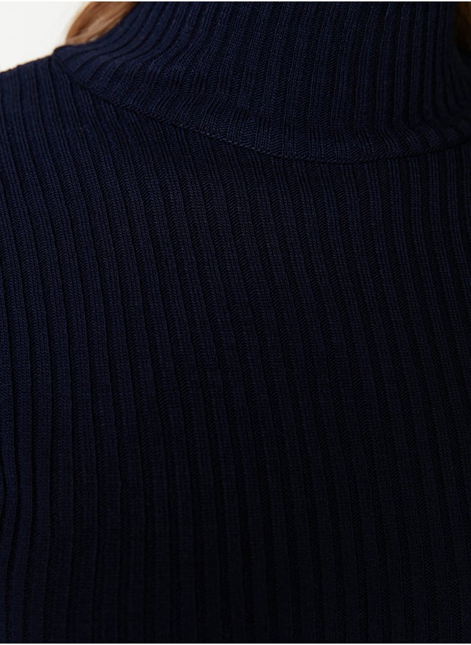 trendyol Navy Blue Mini Knitwear Dress with Accessory Detail TWOAW23EL01389  - Image 4