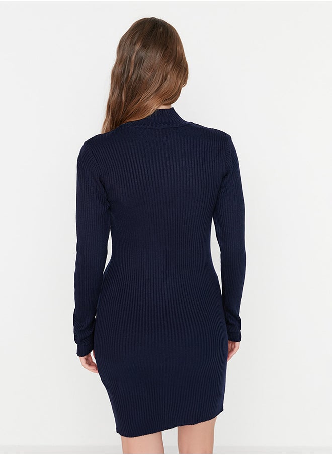 trendyol Navy Blue Mini Knitwear Dress with Accessory Detail TWOAW23EL01389  - Image 5