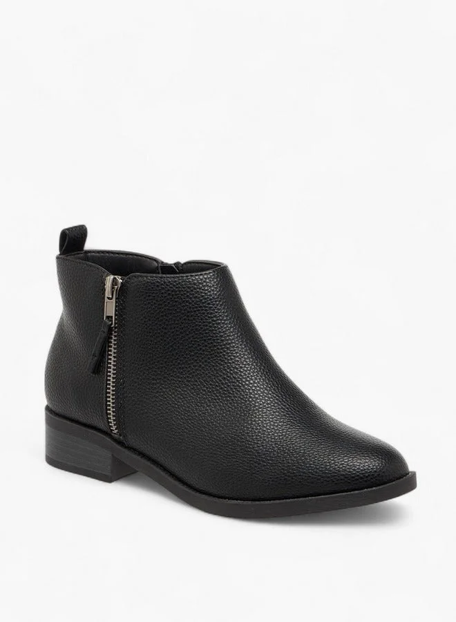 Flora Bella By Shoexpress Solid Ankle Boots with Zip Closure