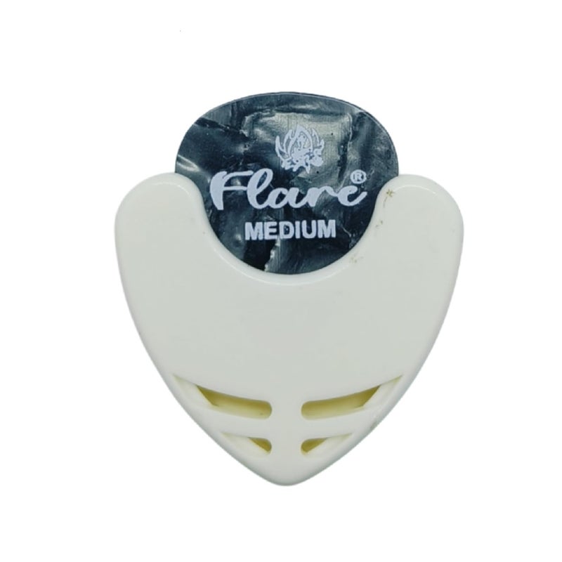 Flare حامل ريشة الجيتار مع ريشة واحدة مجانية | تصميم مدمج، متين، ومريح | وصول سهل لعازفي الجيتار الصوتي والكهربائي | لون أبيض - Image 1
