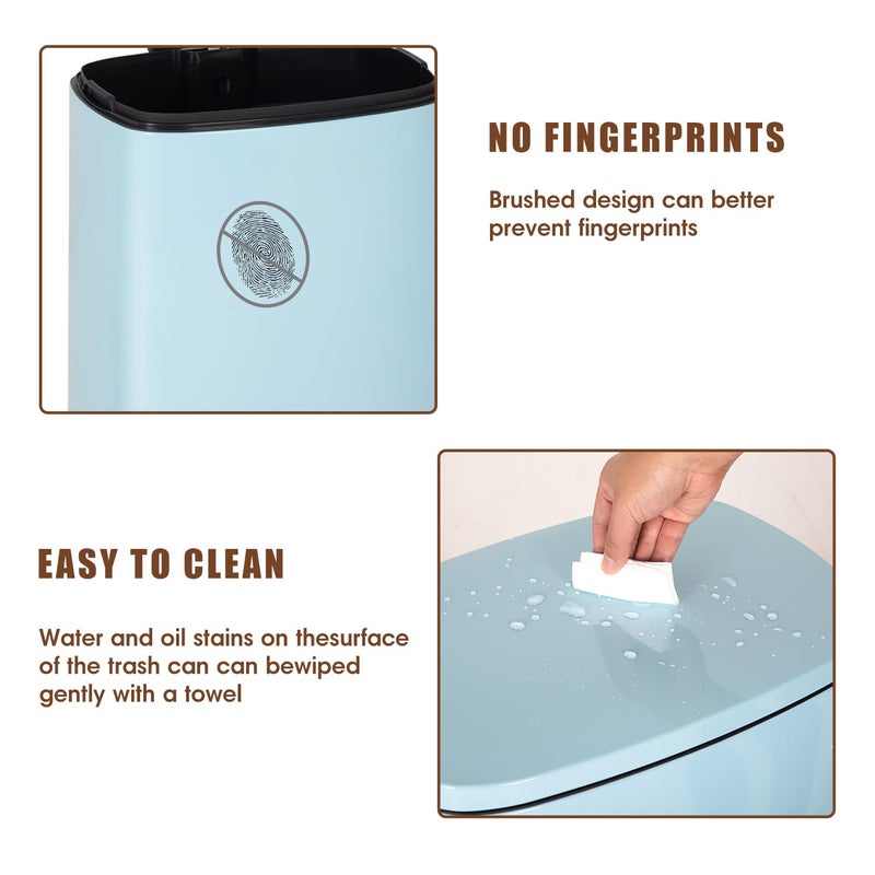 BestOffice 13 Gallon (50L) Trash Can with Soft-Close Foot Pedal, Fingerprint Proof Stainless Steel Can for Kitchen, Home, Office, Bedroom, Bathroom - Blue - Image 4