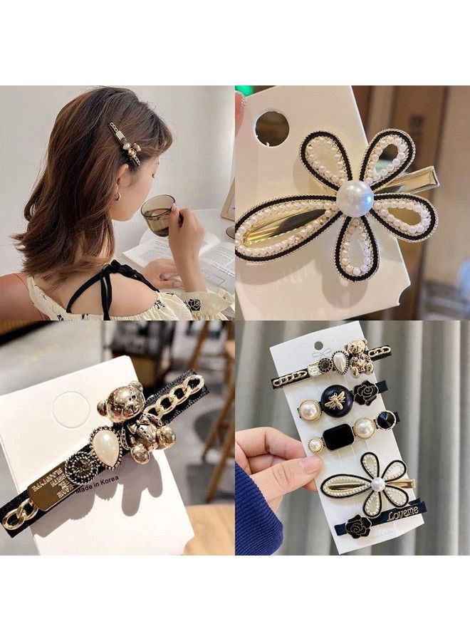 ANNACREATIONS 5 Piece Korean Style Pearl Metal Hair Clips Plastic Pearl Barrettes Hairpin For Women & Girls(Black) (1) - Image 3
