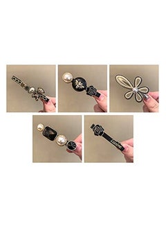 ANNACREATIONS 5 Piece Korean Style Pearl Metal Hair Clips Plastic Pearl Barrettes Hairpin For Women & Girls(Black) (1)  - Image 4