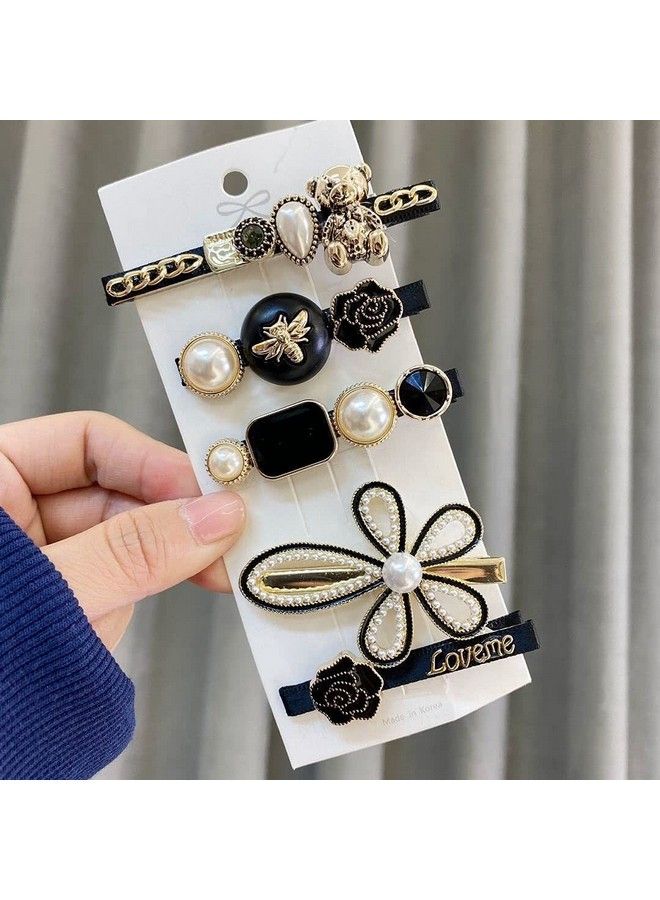 ANNACREATIONS 5 Piece Korean Style Pearl Metal Hair Clips Plastic Pearl Barrettes Hairpin For Women & Girls(Black) (1) - Image 2
