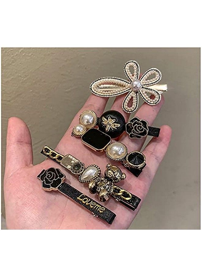ANNACREATIONS 5 Piece Korean Style Pearl Metal Hair Clips Plastic Pearl Barrettes Hairpin For Women & Girls(Black) (1) - Image 5