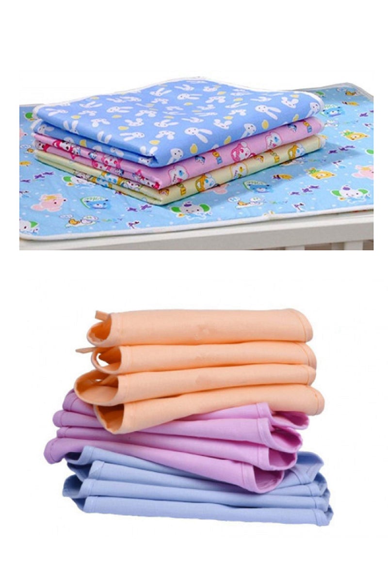 Nonibud® Baby's Plastic and Cotton Foam Cushioned Baby Waterproof Sheets (0-6 Months, 60x45cm, Assorted) (Pack of 4 + 12 Pcs CottonNappy) - Image 1