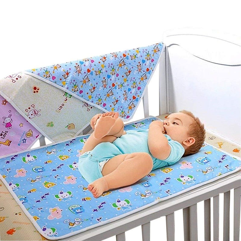Nonibud® Baby's Plastic and Cotton Foam Cushioned Baby Waterproof Sheets (0-6 Months, 60x45cm, Assorted) (Pack of 4 + 12 Pcs CottonNappy) - Image 3