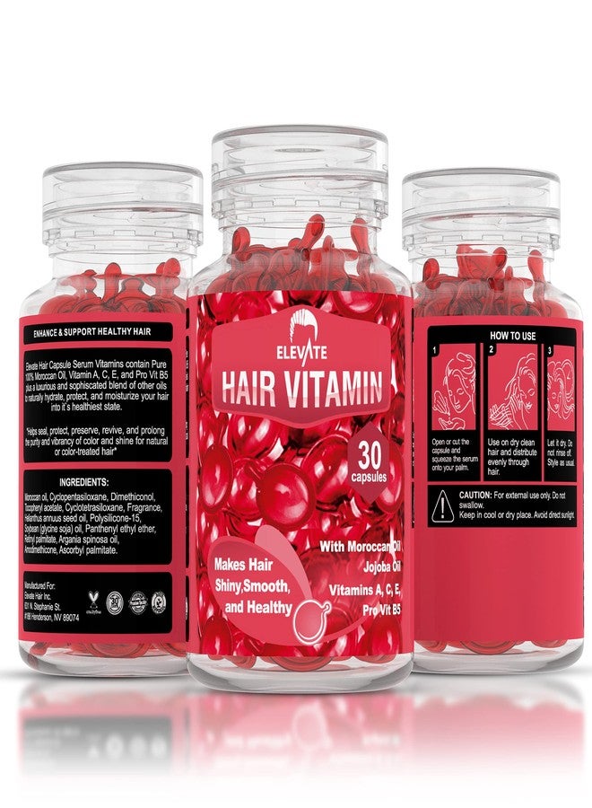 Elevate Hair Treatment Serum Oil Capsules - Conditioning Repair & Moisturizing Formula with Argan Jojoba Oils Vitamins A C E Pro Vitamin B5 Healthier Smooth Silky Thicker for Softness (2 Bottles) - Image 2