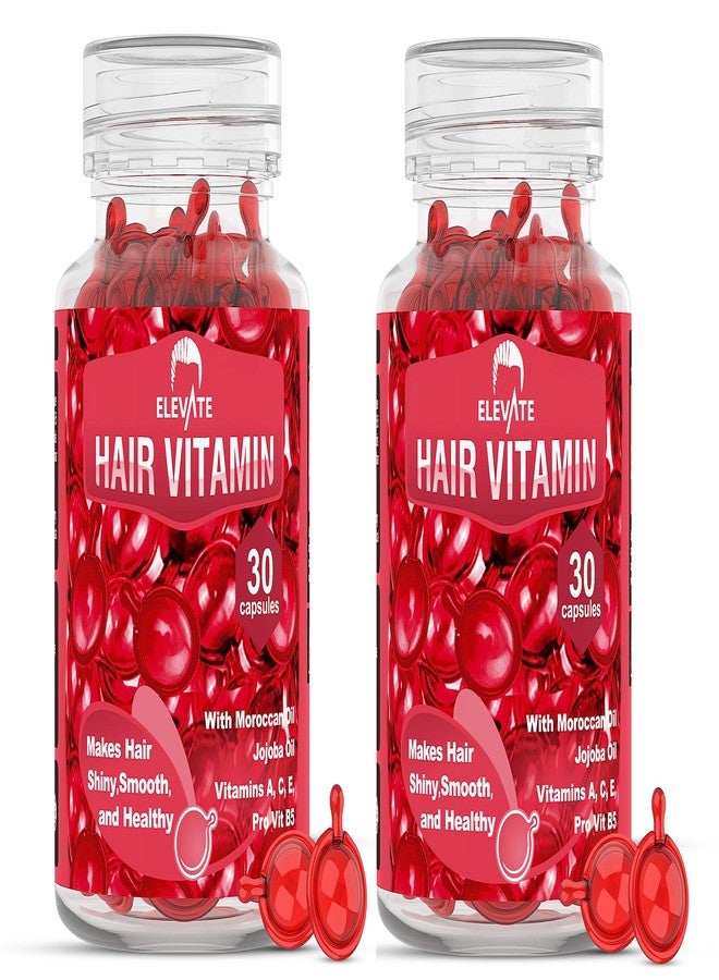 Elevate Hair Treatment Serum Oil Capsules - Conditioning Repair & Moisturizing Formula with Argan Jojoba Oils Vitamins A C E Pro Vitamin B5 Healthier Smooth Silky Thicker for Softness (2 Bottles) - Image 1