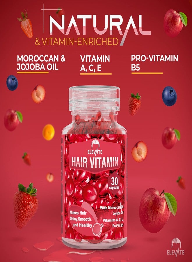 Elevate Hair Treatment Serum Oil Capsules - Conditioning Repair & Moisturizing Formula with Argan Jojoba Oils Vitamins A C E Pro Vitamin B5 Healthier Smooth Silky Thicker for Softness (2 Bottles) - Image 5