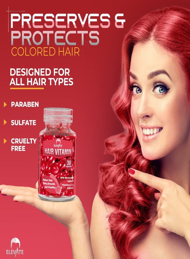 Elevate Hair Treatment Serum Oil Capsules - Conditioning Repair & Moisturizing Formula with Argan Jojoba Oils Vitamins A C E Pro Vitamin B5 Healthier Smooth Silky Thicker for Softness (2 Bottles) - Image 4