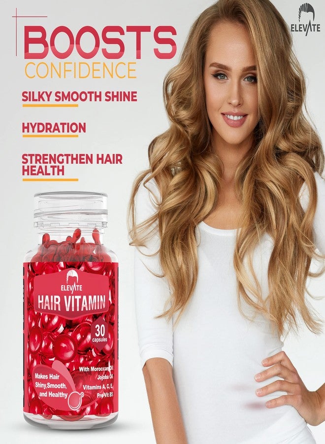 Elevate Hair Treatment Serum Oil Capsules - Conditioning Repair & Moisturizing Formula with Argan Jojoba Oils Vitamins A C E Pro Vitamin B5 Healthier Smooth Silky Thicker for Softness (2 Bottles) - Image 3