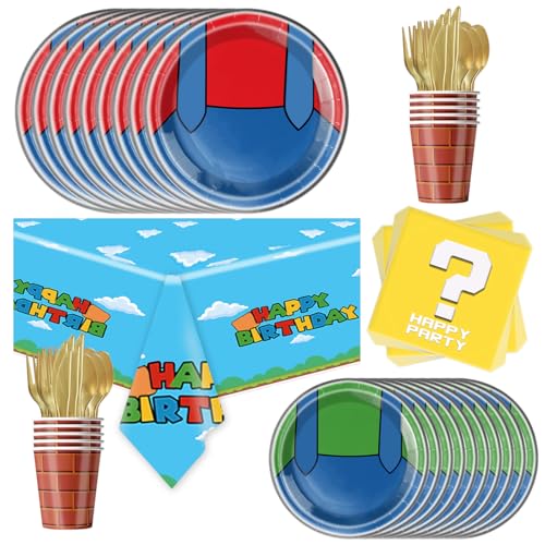 Ou Rui 81Pcs Super Brother Party Tableware Set Super Brother Party Decoration Super Brother Birthday Party Supplies - Image 1