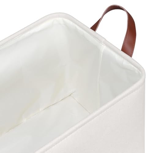 KEEGH Storage Baskets for Organizing, Fabric Storage Bins with Leather Handles, Shelf Baskets for Closet Organization, 15" L x 11" W x 10" H, White, 4 Pack - Image 4