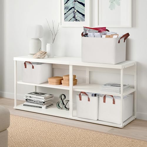 KEEGH Storage Baskets for Organizing, Fabric Storage Bins with Leather Handles, Shelf Baskets for Closet Organization, 15" L x 11" W x 10" H, White, 4 Pack - Image 5