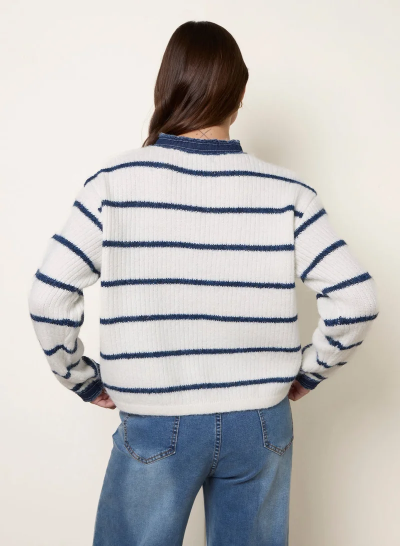 بلو فانيلا Stripe &amp; Denim Cardigan