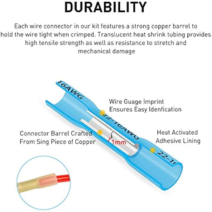 Nilight 200Pcs Heat Shrink Butt Connectors  Waterproof Wire  Automotive Marine Grade Electrical Terminals Crimp Splice Terminal Kit2 Years Warranty - Image 4