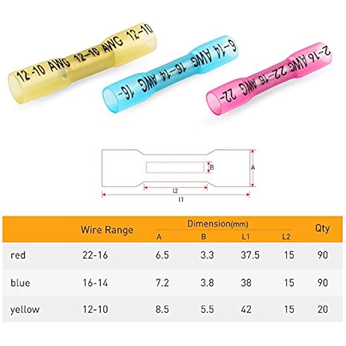 Nilight 200Pcs Heat Shrink Butt Connectors  Waterproof Wire  Automotive Marine Grade Electrical Terminals Crimp Splice Terminal Kit2 Years Warranty - Image 3