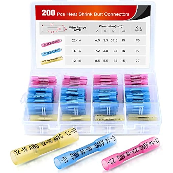 Nilight 200Pcs Heat Shrink Butt Connectors  Waterproof Wire  Automotive Marine Grade Electrical Terminals Crimp Splice Terminal Kit2 Years Warranty - Image 1