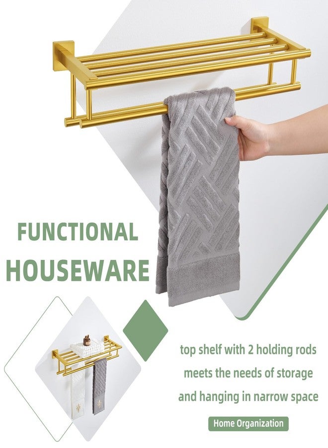 Angle Simple Bathroom Towel Shelf with Holder, Angle Simple SUS304 Stainless Steel Bath Towel Rack with Double Towel Bar, Wall Mount, Brushed Gold 23.62 Inches - Image 3