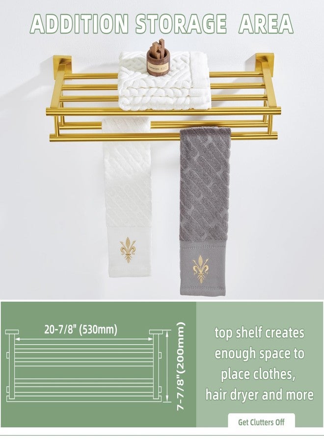 Angle Simple Bathroom Towel Shelf with Holder, Angle Simple SUS304 Stainless Steel Bath Towel Rack with Double Towel Bar, Wall Mount, Brushed Gold 23.62 Inches - Image 5