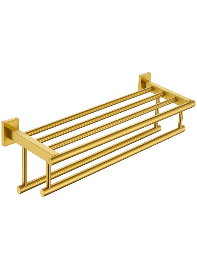 Angle Simple Bathroom Towel Shelf with Holder, Angle Simple SUS304 Stainless Steel Bath Towel Rack with Double Towel Bar, Wall Mount, Brushed Gold 23.62 Inches - Image 1