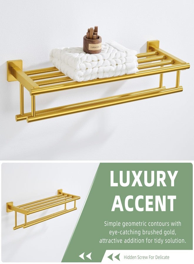 Angle Simple Bathroom Towel Shelf with Holder, Angle Simple SUS304 Stainless Steel Bath Towel Rack with Double Towel Bar, Wall Mount, Brushed Gold 23.62 Inches - Image 4