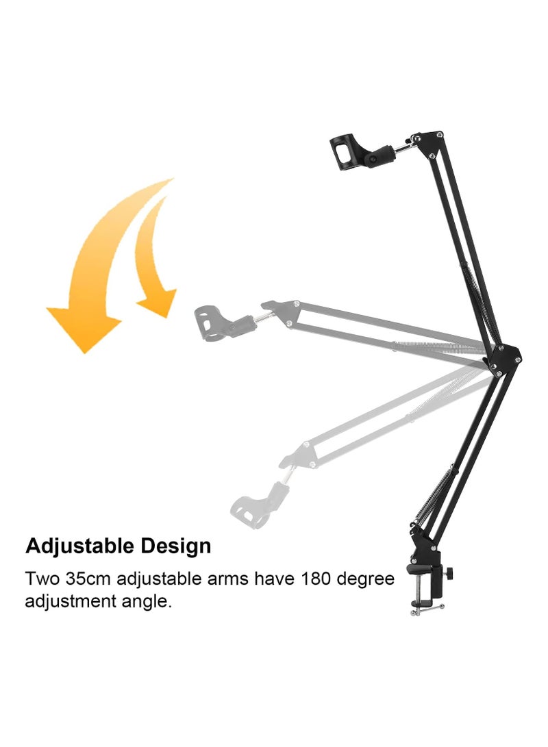 Microphone Stand Adjustable Microphone Desk Stand Webcam Clamp Mount Suspension Scissor Tripod Stand Holder Boom Arm Stand for Broadcasting Recording & Voice-Over Sound Studio & Stages & Streaming & Singing and TV Stations - Image 3