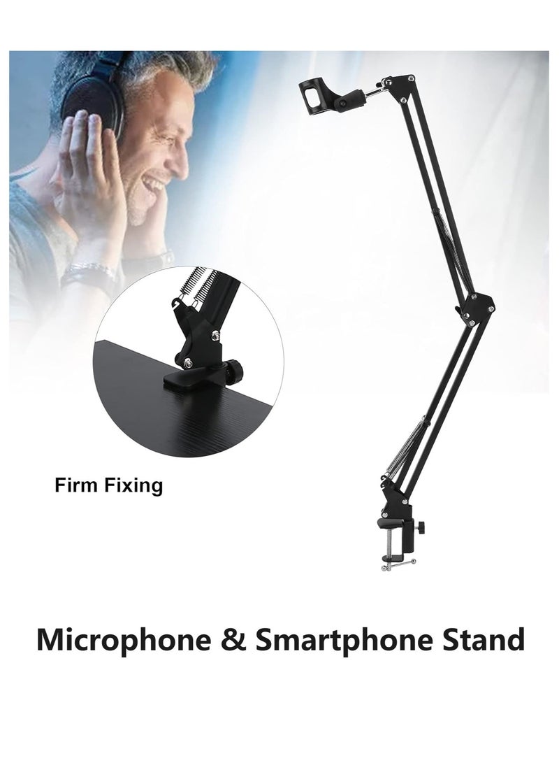 Microphone Stand Adjustable Microphone Desk Stand Webcam Clamp Mount Suspension Scissor Tripod Stand Holder Boom Arm Stand for Broadcasting Recording & Voice-Over Sound Studio & Stages & Streaming & Singing and TV Stations - Image 1