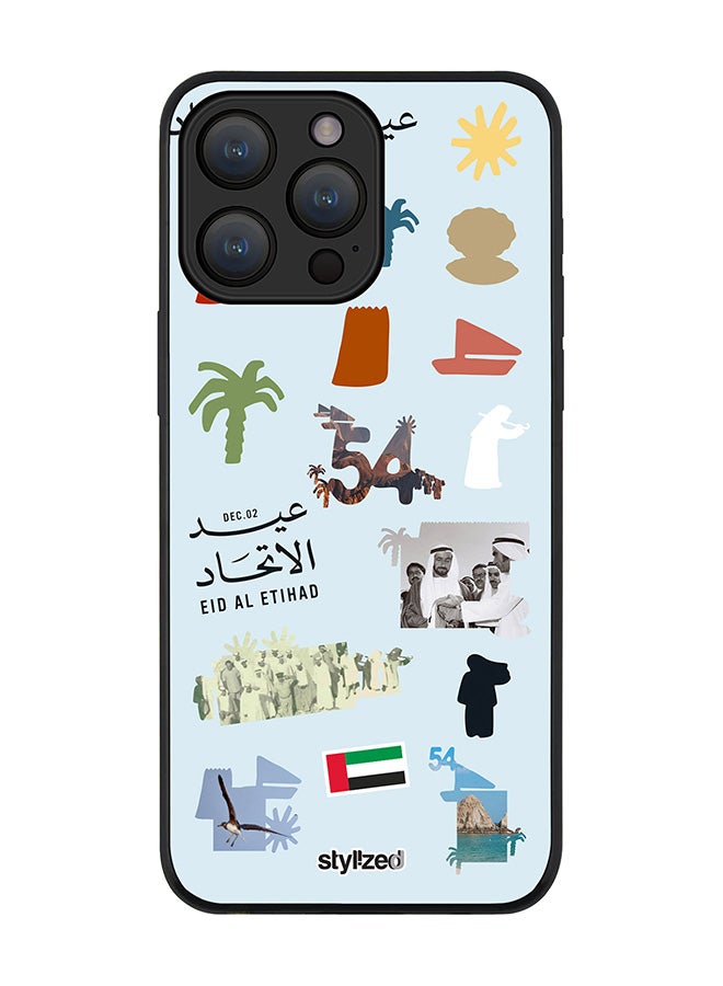 Stylizedd Cover for iPhone 15 Pro Max Case, Rugged Black Slim fit Soft Flexible Anti Drop TPU Gel Thin Protective Phone Cases- Eid Al Etihad 54th UAE National Day, Light Blue - Image 1