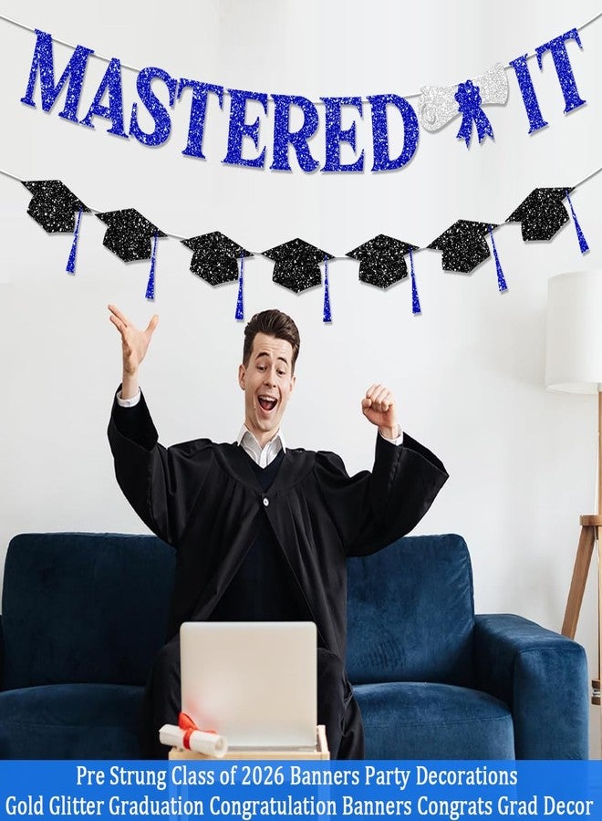 لافتة تهنئة لامعة من FHGG، زينة تخرج لامعة زرقاء لدفعة 2026، جاهزة للتعليق، زينة حفلة تخرج مع شرابة، لا تحتاج إلى تركيب يدوي - Image 4