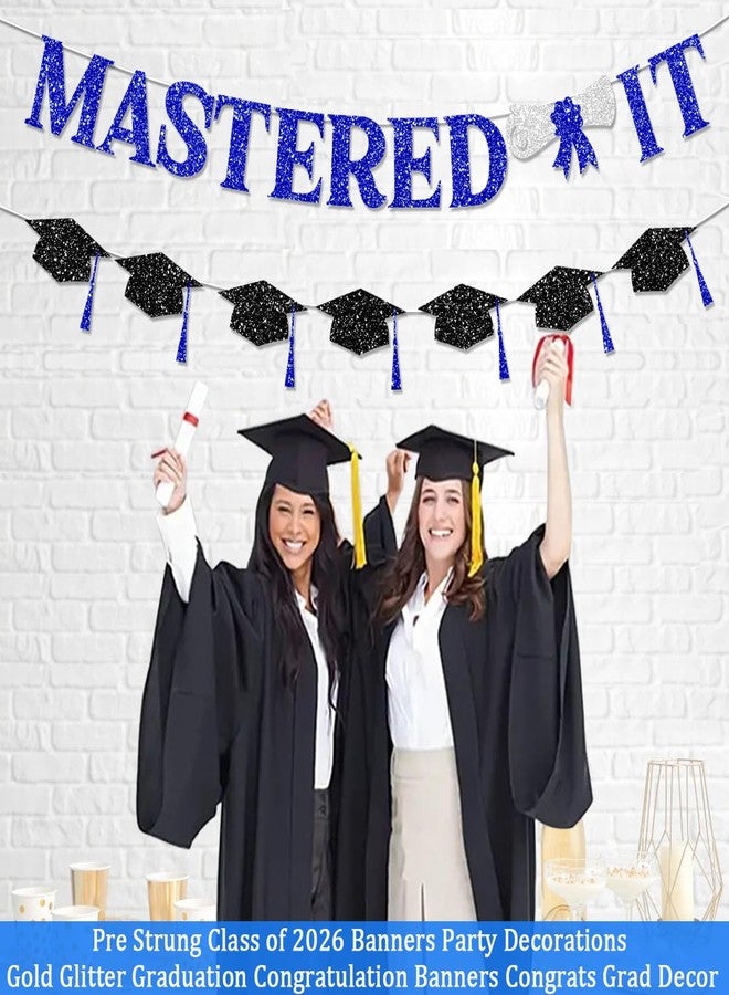 لافتة تهنئة لامعة من FHGG، زينة تخرج لامعة زرقاء لدفعة 2026، جاهزة للتعليق، زينة حفلة تخرج مع شرابة، لا تحتاج إلى تركيب يدوي - Image 2