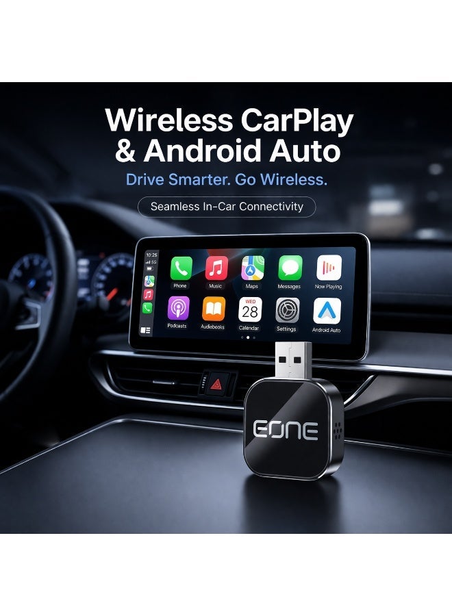 إيون محول EONE اللاسلكي CarPlay 3 في 1، يدعم CarPlay وAndroid Auto لاسلكيًا، وجهاز عرض شاشة الهاتف، ومحول USB سهل الاستخدام لأنظمة المعلومات والترفيه في السيارة والتلفزيون - أسود - Image 5