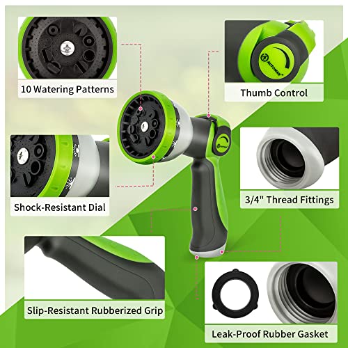 AUTOMAN Garden Hose Nozzle Sprayer - 10 Spray Patterns, Thumb Control On Off Valve, Durable Water Nozzle, Extra 4 Washers, for Watering Garden, Cleaning, Washing Car, Showering Pets Lawngreen - Image 3
