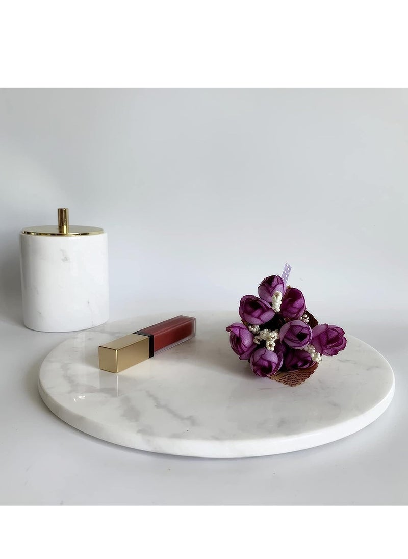 TYCOM - Round Vanity Tray, Bathroom Vanity Tray Resin Kitchen Sink Tray, Countertop Organizer Tray for Perfume Towel Dresser Jewelry Candle, Coffee Table Decorative Tray,10 MM White - Image 1