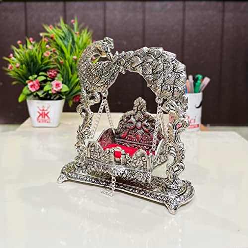 KridayKraft Metal Laddu Gopal Jhulla For Janmastmi Festive Silver Plated Polish Decorative Metal Palna For Krishna Ji, Temple Office,Gift Article, 20 cm , 23 cm - Image 3