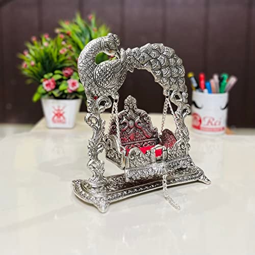 KridayKraft Metal Laddu Gopal Jhulla For Janmastmi Festive Silver Plated Polish Decorative Metal Palna For Krishna Ji, Temple Office,Gift Article, 20 cm , 23 cm - Image 5