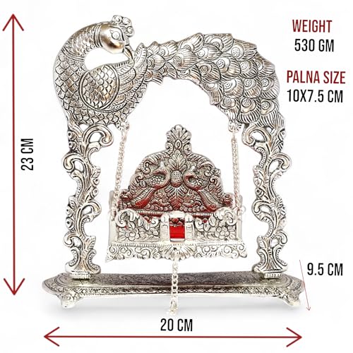 KridayKraft Metal Laddu Gopal Jhulla For Janmastmi Festive Silver Plated Polish Decorative Metal Palna For Krishna Ji, Temple Office,Gift Article, 20 cm , 23 cm - Image 2