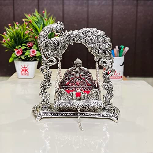 KridayKraft Metal Laddu Gopal Jhulla For Janmastmi Festive Silver Plated Polish Decorative Metal Palna For Krishna Ji, Temple Office,Gift Article, 20 cm , 23 cm - Image 4
