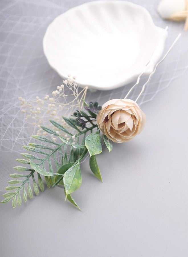 Aimimier Bridal Flower Hair Pins Handmade Rustic Wedding Hair Piece Eucalyptus Cream Bud Ivory Gypsophila Bridesmaid Hair Accessories - Image 3