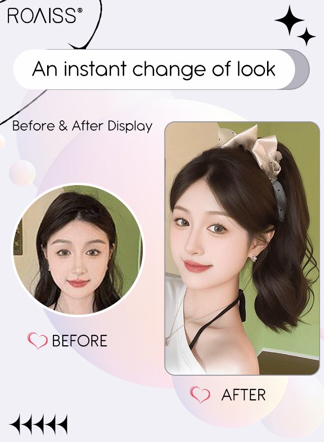 roaiss Claw Natural Curly Ponytail Hair Extensions with Bow for Women Party Hairstyles Synthetic Wigs Fashion Accessories for Daily Use 35cm (14 Inch) - Natural Black - Image 3