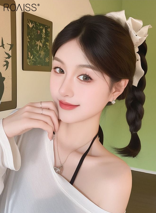 roaiss Claw Natural Curly Ponytail Hair Extensions with Bow for Women Party Hairstyles Synthetic Wigs Fashion Accessories for Daily Use 35cm (14 Inch) - Natural Black - Image 4