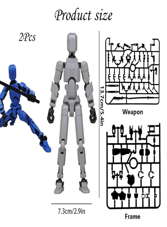FFZDENA 2Pcs Action Figure, Robot Toy with Interchangeable Hands and Weapons, Collectible Dummy 13 Action Figure, Marvel Inspired Design, Gray Black and Blue Black - Image 2
