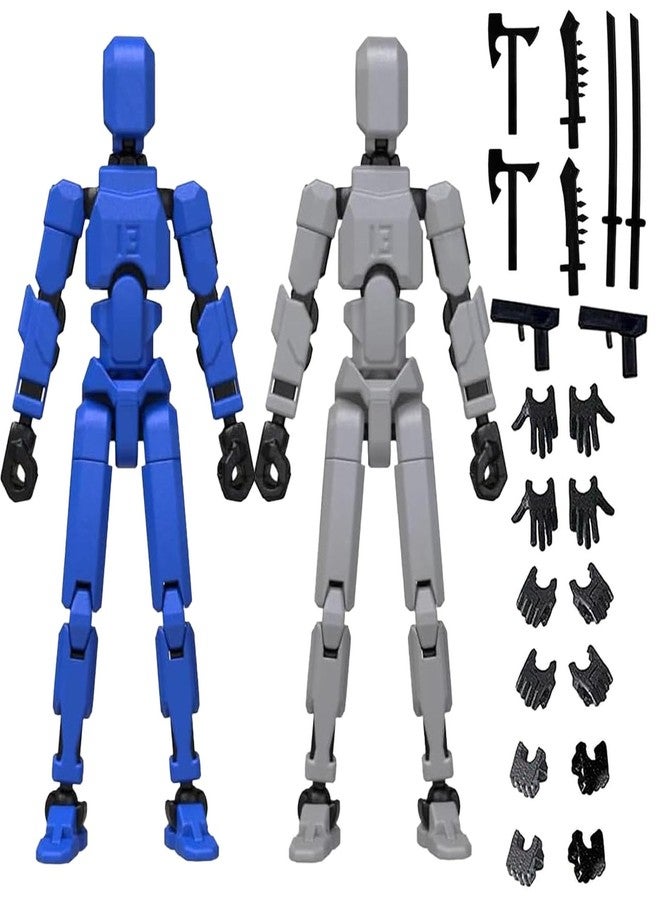 FFZDENA 2Pcs Action Figure, Robot Toy with Interchangeable Hands and Weapons, Collectible Dummy 13 Action Figure, Marvel Inspired Design, Gray Black and Blue Black - Image 1