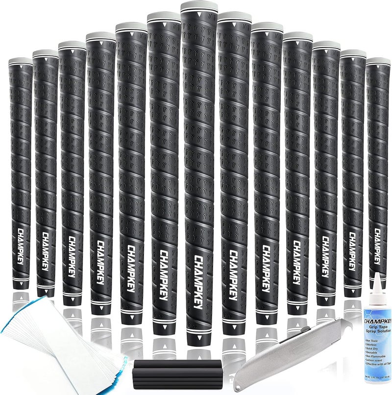 CHAMPKEY WRAP-Y Rubber Golf Grips 13 Pack Come with All Repair Kits - High Feedback and Traction Golf Club Grips(Oversize, Black) - Image 1