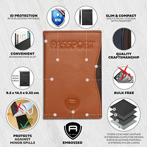 Alban RFID Passport Holder Women Men RFID Blocking Travel Passport Wallet Case Genuine Leather Passport Cover porta pasaporte - Image 3