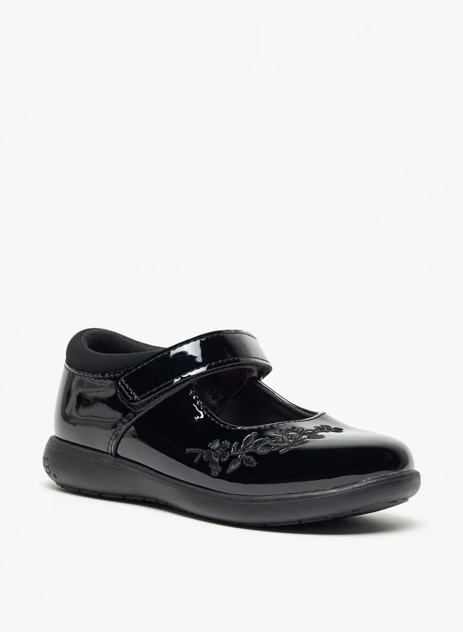 جونيورز حذاء ماري جين مدرسي مطرز بالزهور بإغلاق لاصق