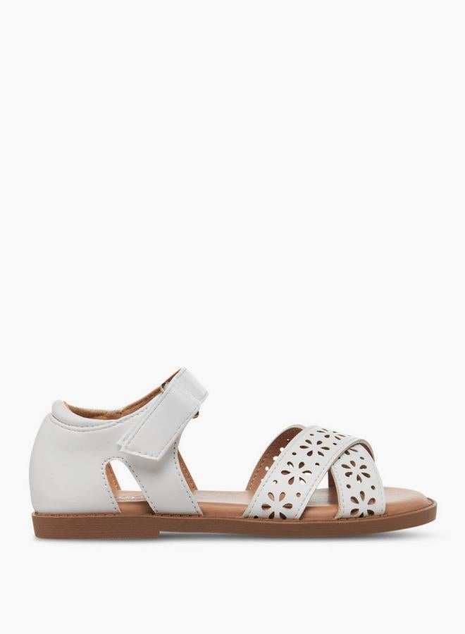 JUNIORS Girls Floral Cutout Design Hook and Loop Sandals - Image 1