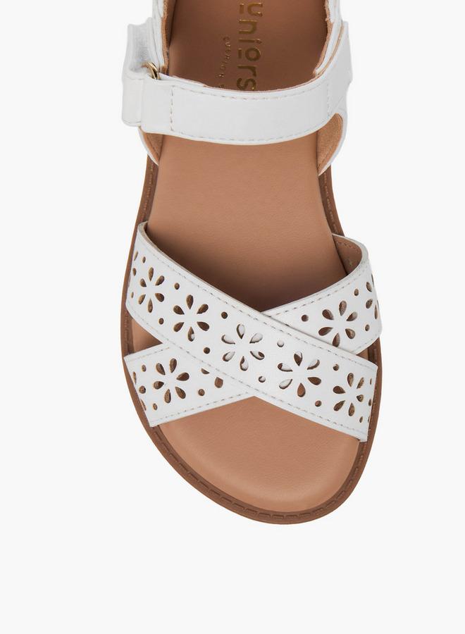 JUNIORS Girls Floral Cutout Design Hook and Loop Sandals - Image 3