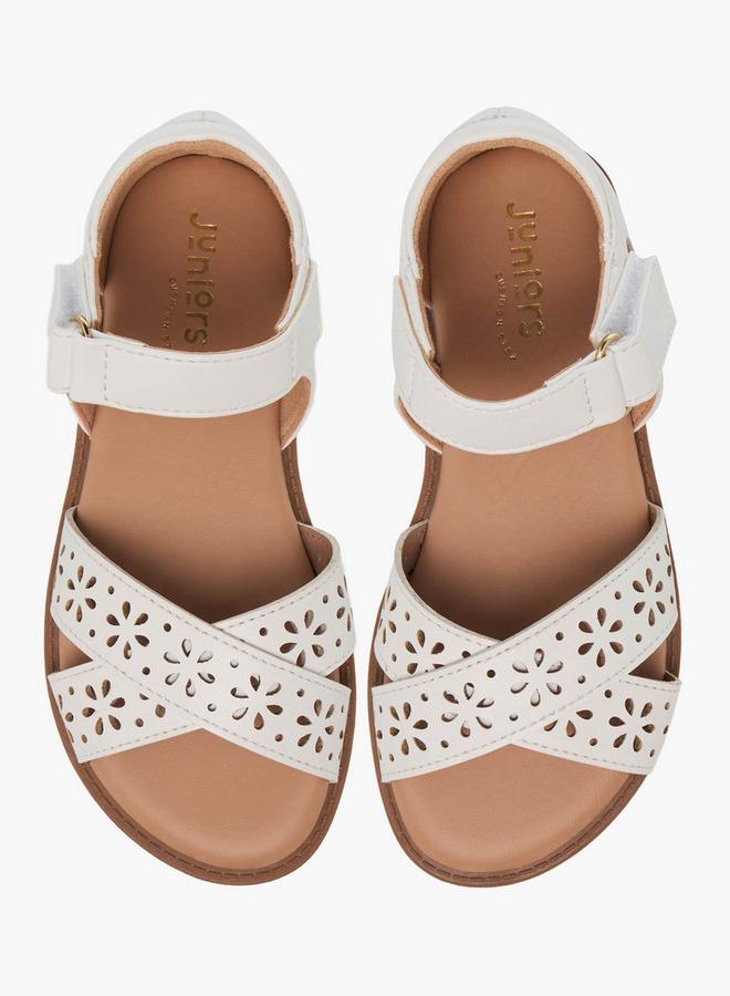 JUNIORS Girls Floral Cutout Design Hook and Loop Sandals - Image 2